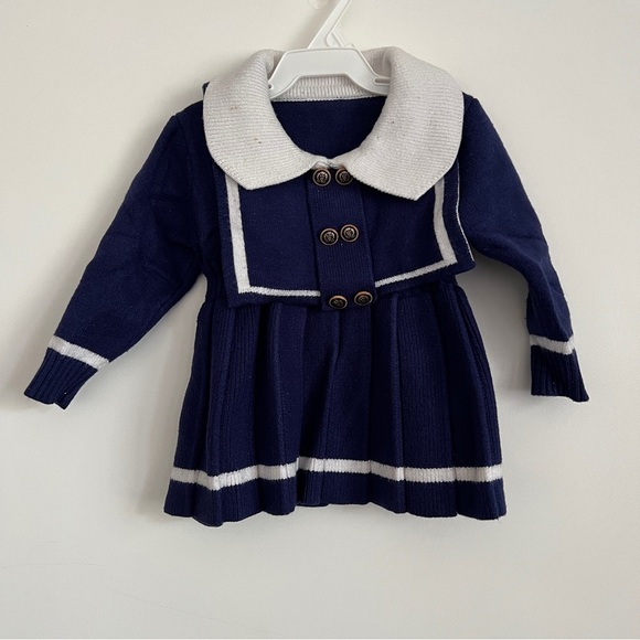 Other - Babygirl Navy Sailor Dress Long Sleeve Nautical Knit Pleated Dress